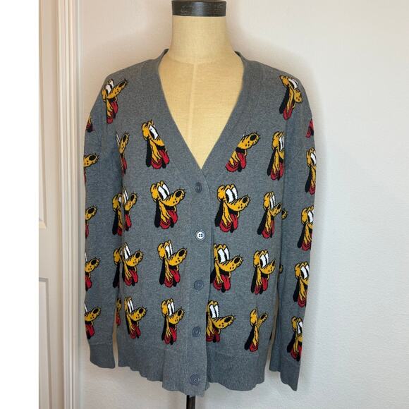 Disney Other - Disney Store Pluto Dog 90th Anniversary Varsity Grey Cardigan Adult Size XL
